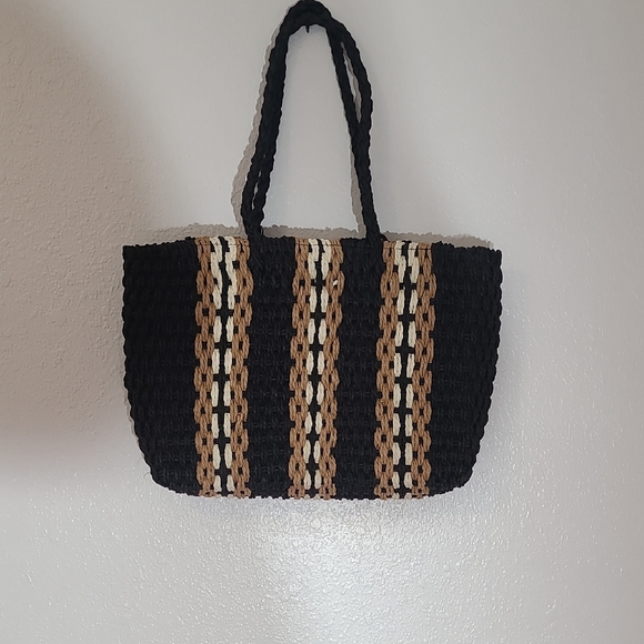 Handbags - Stylish Black and Brown Woven Tote Bag